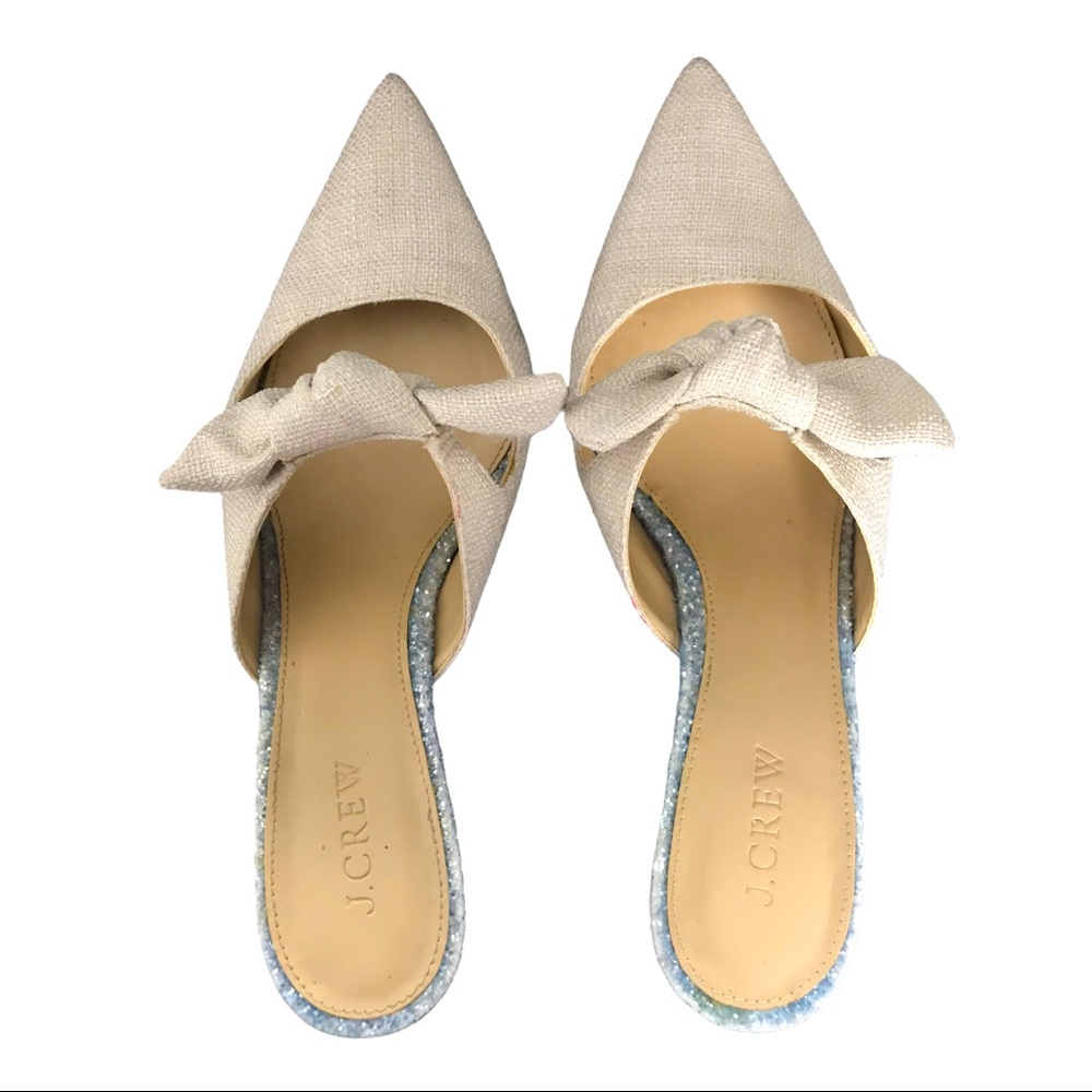 J. Crew Linen Tie Slide Heel Sophia Mules - Picture 5 of 11